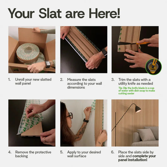 Peel & Stick Slatted Wall Panels - DIY Laminate Wood Look Decor